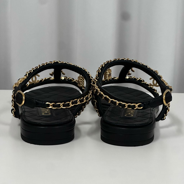 (풀구성)샤넬 퀼팅 체인 진주 장식 샌들 블랙 36.5 사이즈 이미지