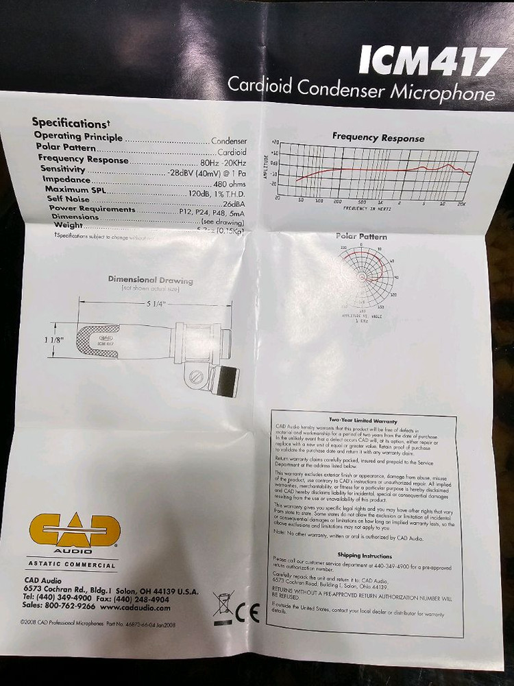 CAD ICM417 콘덴서 마이크 이미지