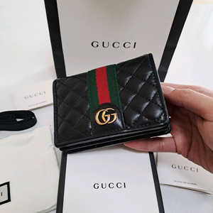 [100%/정품] 구찌 블랙 레더 퀄팅 GG 마몽 반지갑, 구찌지갑,구찌반지갑,구찌레더지갑 이미지