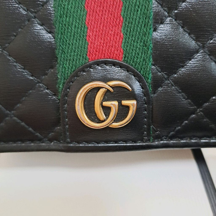 [100%/정품] 구찌 블랙 레더 퀄팅 GG 마몽 반지갑, 구찌지갑,구찌반지갑,구찌레더지갑 이미지