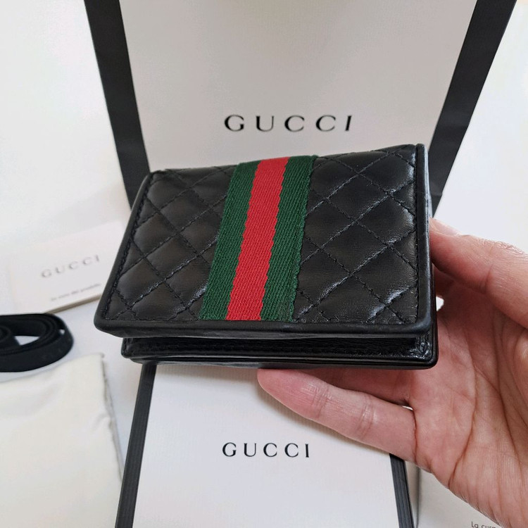[100%/정품] 구찌 블랙 레더 퀄팅 GG 마몽 반지갑, 구찌지갑,구찌반지갑,구찌레더지갑 이미지