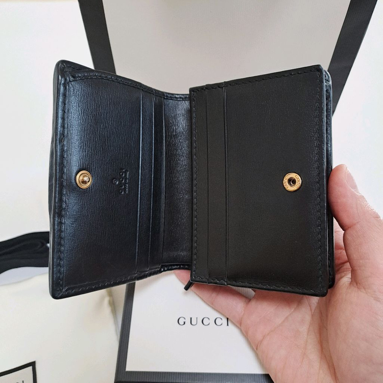 [100%/정품] 구찌 블랙 레더 퀄팅 GG 마몽 반지갑, 구찌지갑,구찌반지갑,구찌레더지갑 이미지
