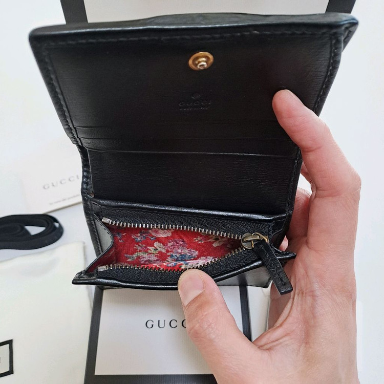 [100%/정품] 구찌 블랙 레더 퀄팅 GG 마몽 반지갑, 구찌지갑,구찌반지갑,구찌레더지갑 이미지