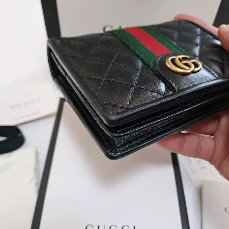 [100%/정품] 구찌 블랙 레더 퀄팅 GG 마몽 반지갑, 구찌지갑,구찌반지갑,구찌레더지갑 이미지