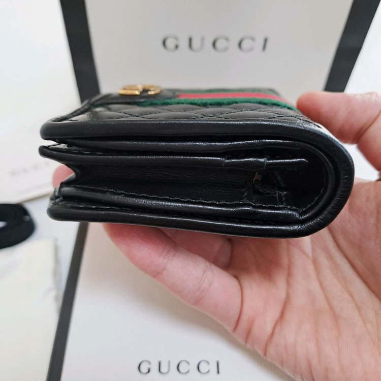 [100%/정품] 구찌 블랙 레더 퀄팅 GG 마몽 반지갑, 구찌지갑,구찌반지갑,구찌레더지갑 이미지