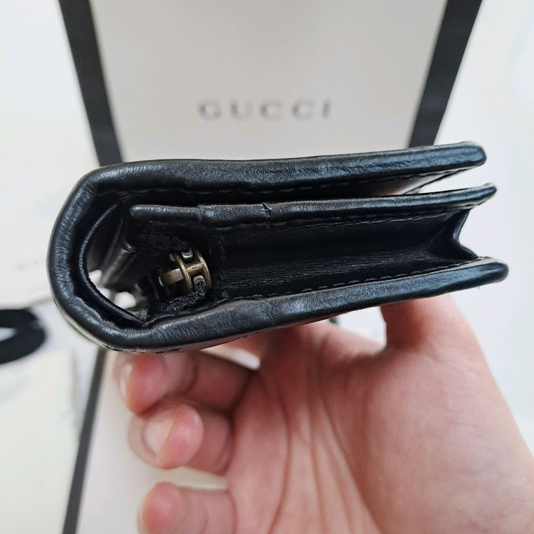 [100%/정품] 구찌 블랙 레더 퀄팅 GG 마몽 반지갑, 구찌지갑,구찌반지갑,구찌레더지갑 이미지