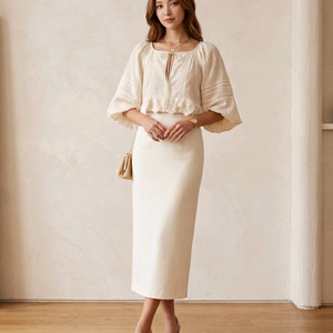 여리핏 | 아이보리 레이스 벌룬 블라우스 이미지