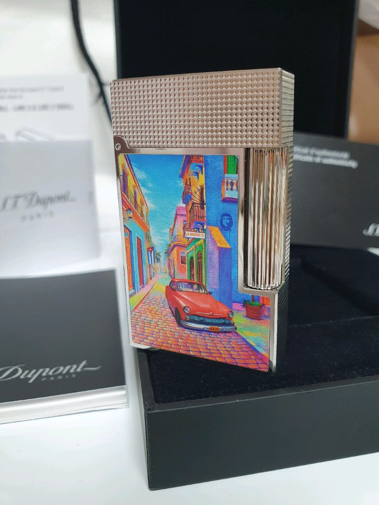 [새상품,한정판,백화점판,풀세트] 듀퐁라이터 라인2 신형 ca16389 쿠바 하바나 시가 컬렉션 팔라듐 백금 쌍불 이미지