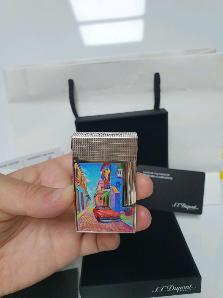 [새상품,한정판,백화점판,풀세트] 듀퐁라이터 라인2 신형 ca16389 쿠바 하바나 시가 컬렉션 팔라듐 백금 쌍불 이미지