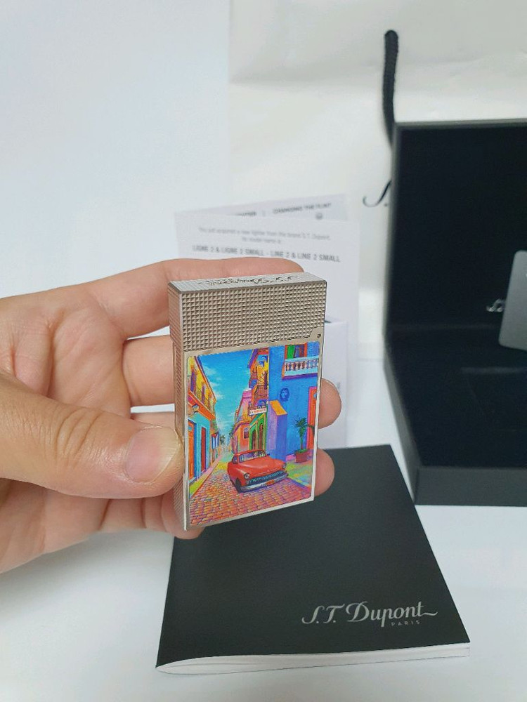 [새상품,한정판,백화점판,풀세트] 듀퐁라이터 라인2 신형 ca16389 쿠바 하바나 시가 컬렉션 팔라듐 백금 쌍불 이미지