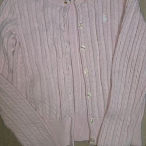 아동 폴로 랄프로렌 핑크 꽈배기 가디건 + 체크 셔츠 원피스 일괄 판매 (아동 M 8-10세) 이미지