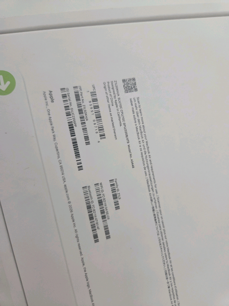 미개봉 2026 맥북 에어 15 인치 M5 ram32gb Ssd4000gb 풀업글 원가449만원 이미지