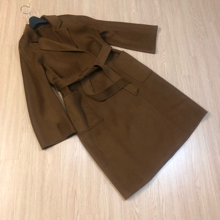 캐시미어100% 지블링 핸드메이드 벨트 롱 코트 카멜 결혼식 하객룩 막스스탈 이미지