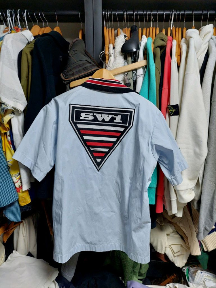 버버리 반팔 집업 오버셔츠 스카이블루 실측100-105 정품검수완료 이미지