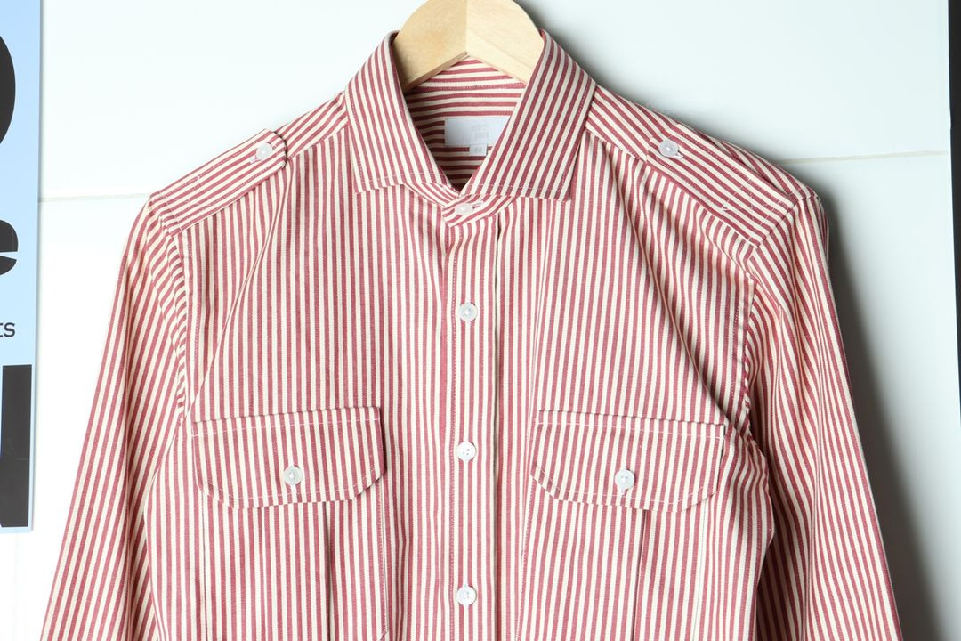 W(S-M) 브랜드빈티지 셔츠 남방 견장 스트라이프 이미지