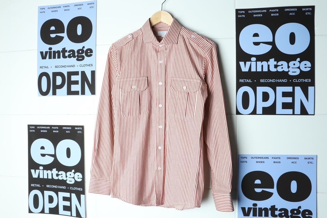 W(S-M) 브랜드빈티지 셔츠 남방 견장 스트라이프 이미지