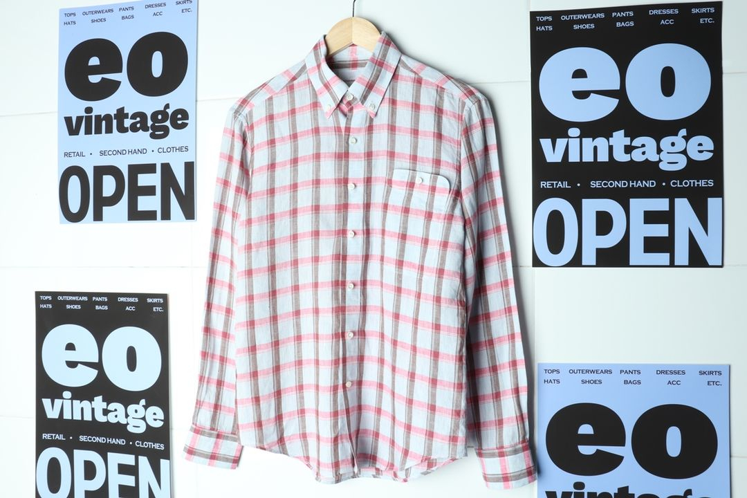 (S-M) 브랜드빈티지 셔츠 남방 린넨 체크 아메카지 이미지