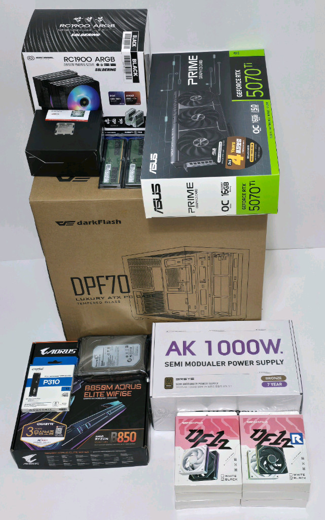 (새제품 블랙)9800X3D, RTX5070Tl, B850M WIFI,1000W, 공랭최강, 방송게이밍컴퓨터본체 이미지