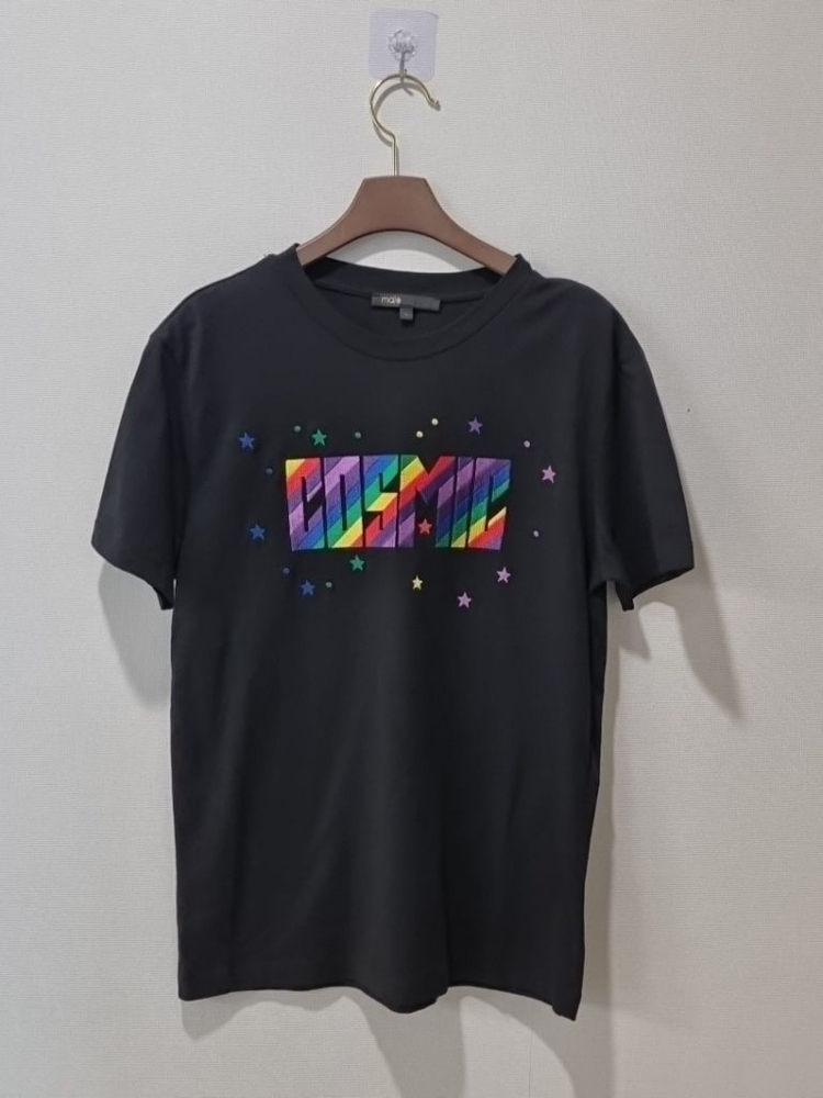 마쥬 여성 블랙 COSMIC 레인보우 그래픽 반팔 티셔츠 이미지