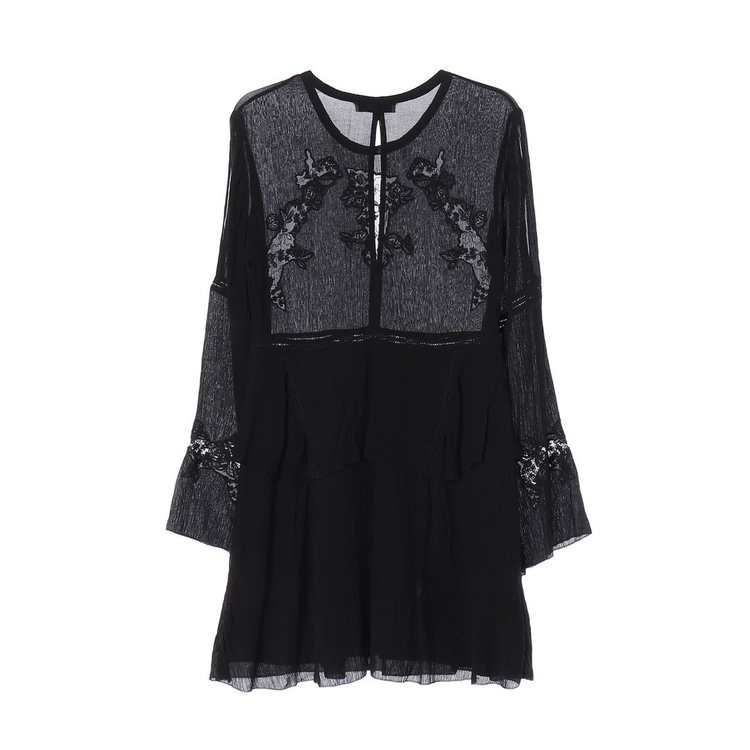 IRO 이로 실크 쉬폰 티어드 캉캉 긴팔 미니 원피스 드레스 이미지