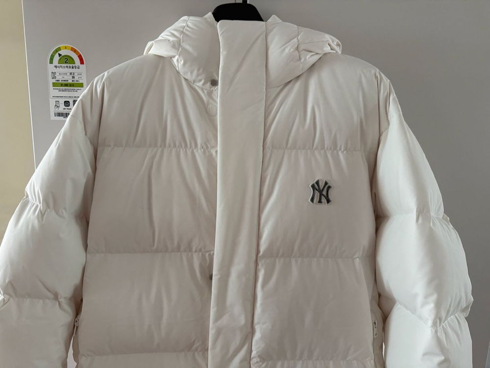 MLB 베이직 메가로고 후드 롱패딩 화이트 라지 이미지