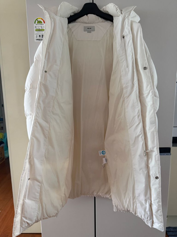 MLB 베이직 메가로고 후드 롱패딩 화이트 라지 이미지