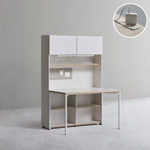 데스커 1200폭 5단 (도어, 스탠드, 콘센트 풀옵션), 컴프프로 Y513 의자 이미지