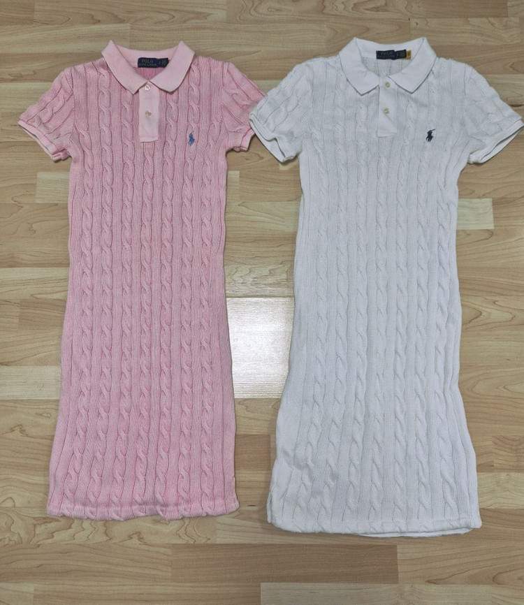 (장원영,윈터착용)폴로 랄프로렌 케이블 꽈배기 카라 반팔니트 롱원피스 드레스 이미지