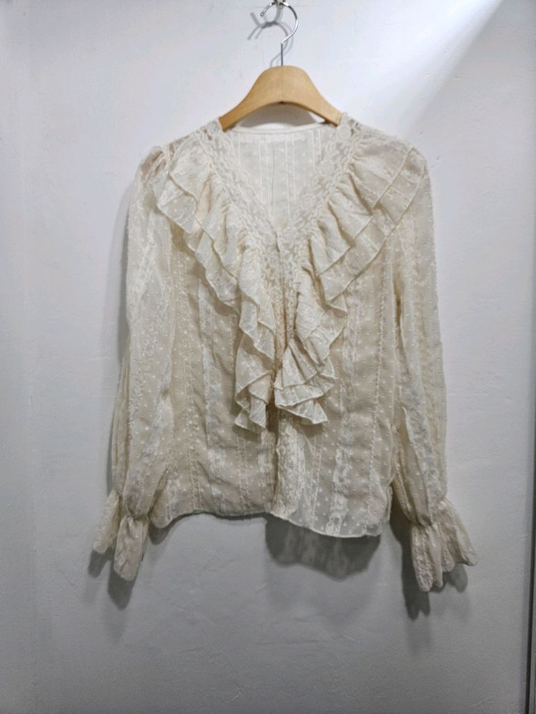 아이보리 프릴 레이스 블라우스 이미지