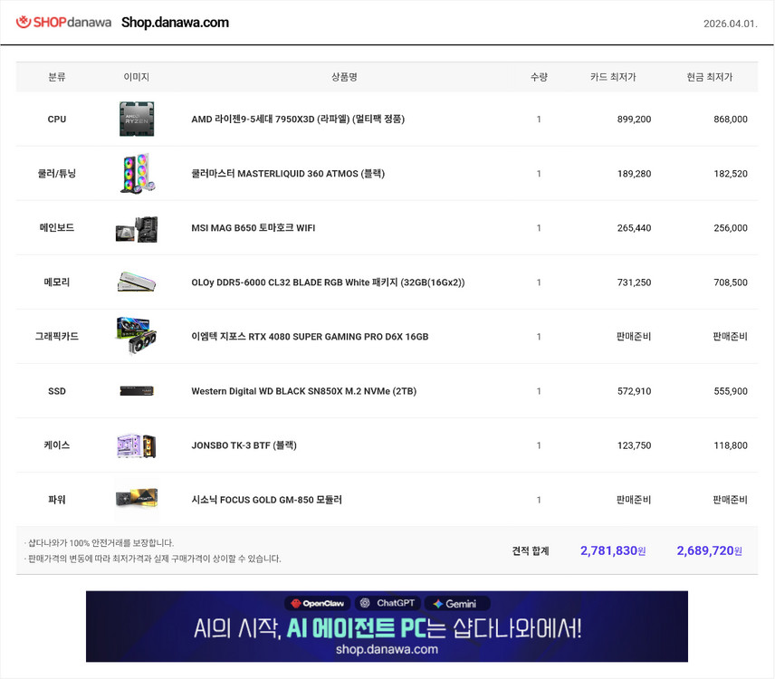 게이밍 컴퓨터 PC 7950x3d RTX4080Super 이미지