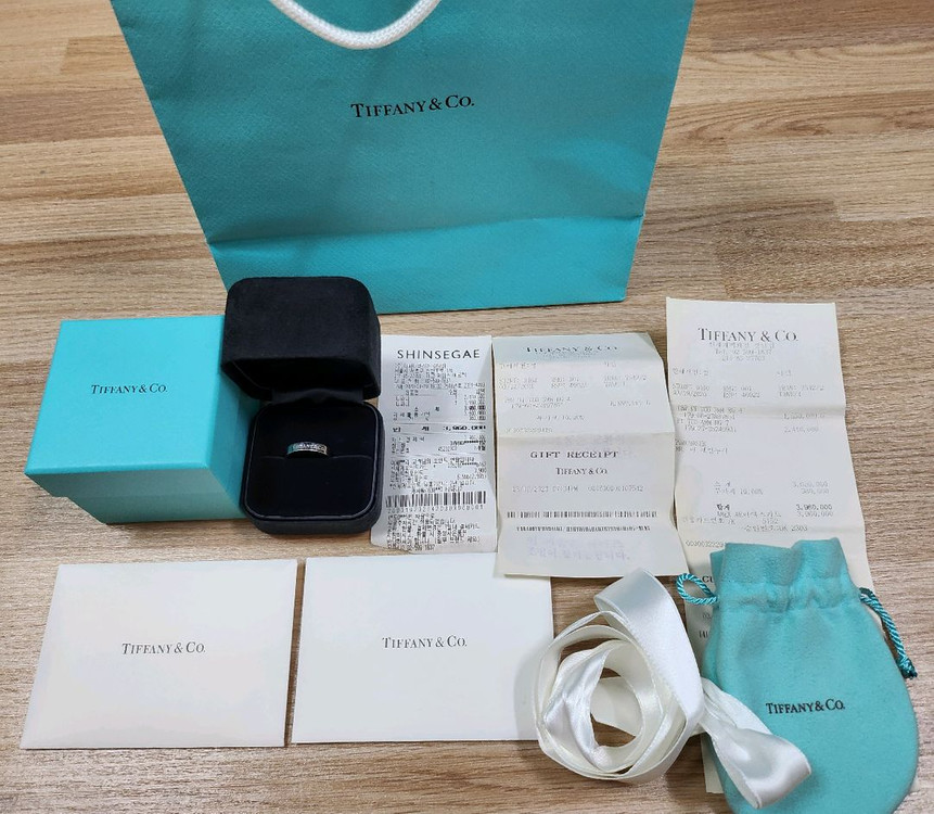 정품 티파니엔코 pt플래티늄13~14호 밴드링 이미지