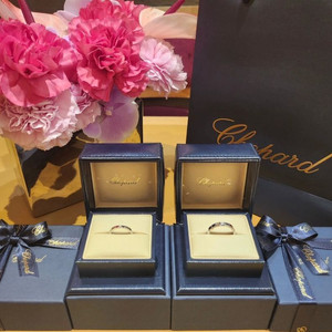 쇼파드 아이스큐브 1다이아 세트 스몰 50호/미디움 62호 웨딩밴드 커플링 거의 새것 이미지