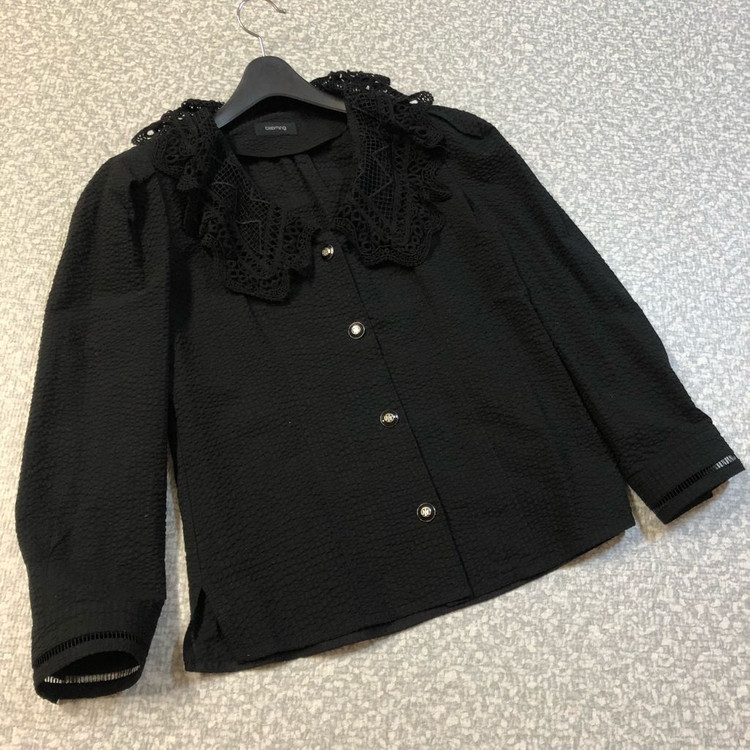 제평 블루밍 22년 시어서커 지지미 레이스 카라 블라우스 셔츠 하객룩 타임스탈 이미지