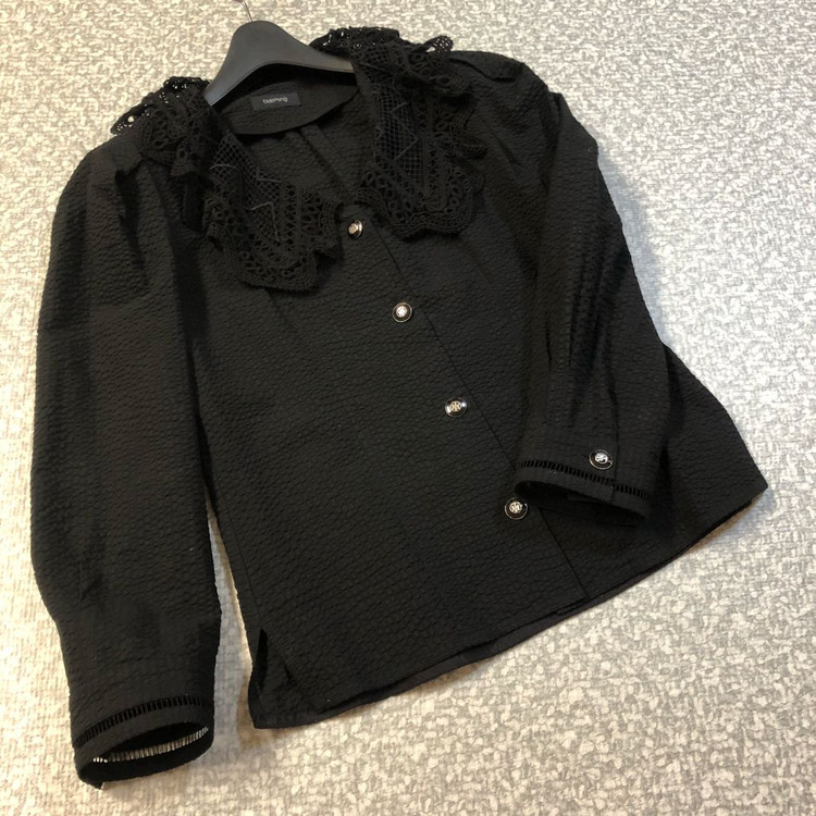 제평 블루밍 22년 시어서커 지지미 레이스 카라 블라우스 셔츠 하객룩 타임스탈 이미지