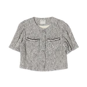 타임 23SS 라운드 반팔 트위드 자켓 크롭 재킷 블랙 화이트 S 이미지