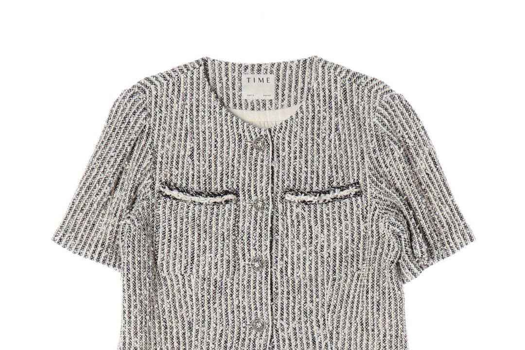 타임 23SS 라운드 반팔 트위드 자켓 크롭 재킷 블랙 화이트 S 이미지