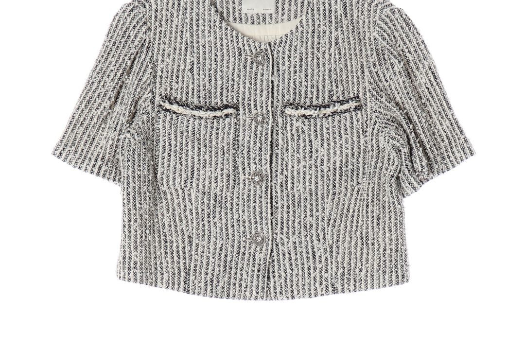 타임 23SS 라운드 반팔 트위드 자켓 크롭 재킷 블랙 화이트 S 이미지