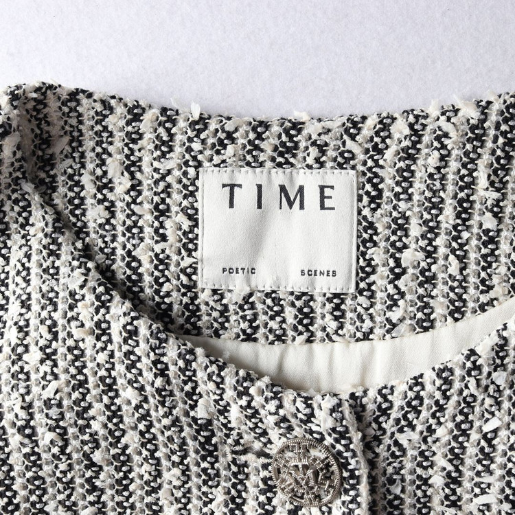 타임 23SS 라운드 반팔 트위드 자켓 크롭 재킷 블랙 화이트 S 이미지