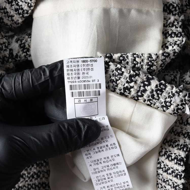 타임 23SS 라운드 반팔 트위드 자켓 크롭 재킷 블랙 화이트 S 이미지