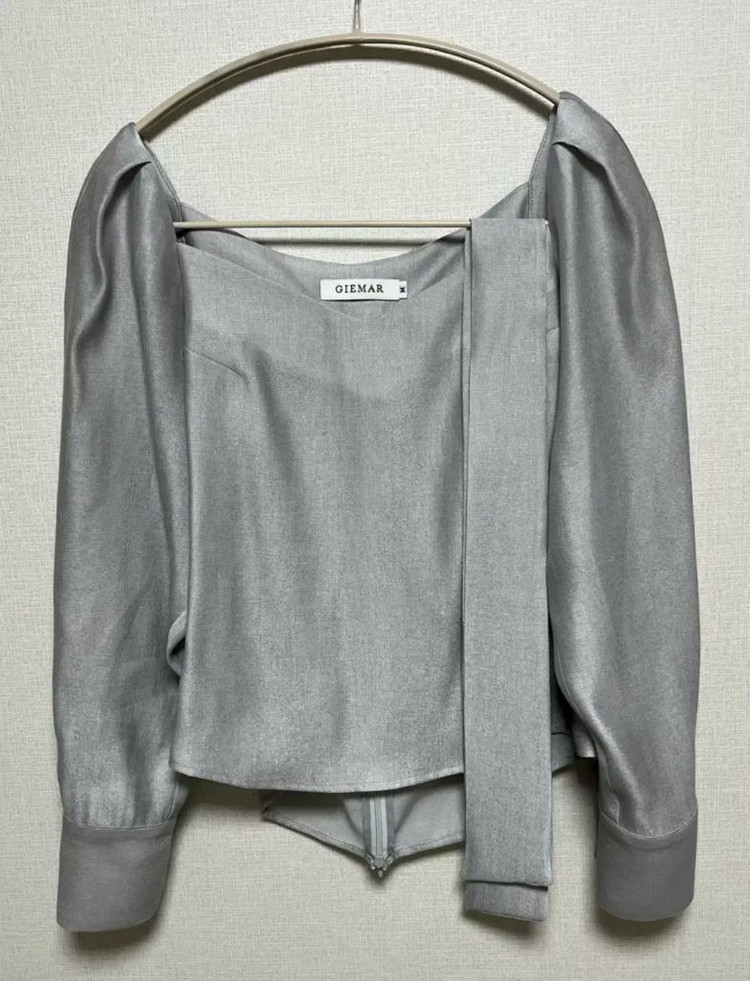 (새상품)지에마르_러브 스카프 블라우스 그레이 이미지