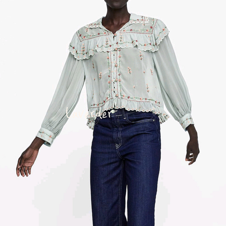 자라 플라워 블라우스 XS / 자수 아플리케 청순 여리여리 레이스 시스루 이미지