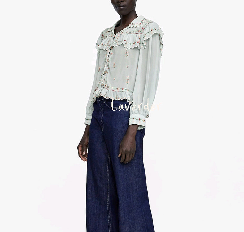 자라 플라워 블라우스 XS / 자수 아플리케 청순 여리여리 레이스 시스루 이미지