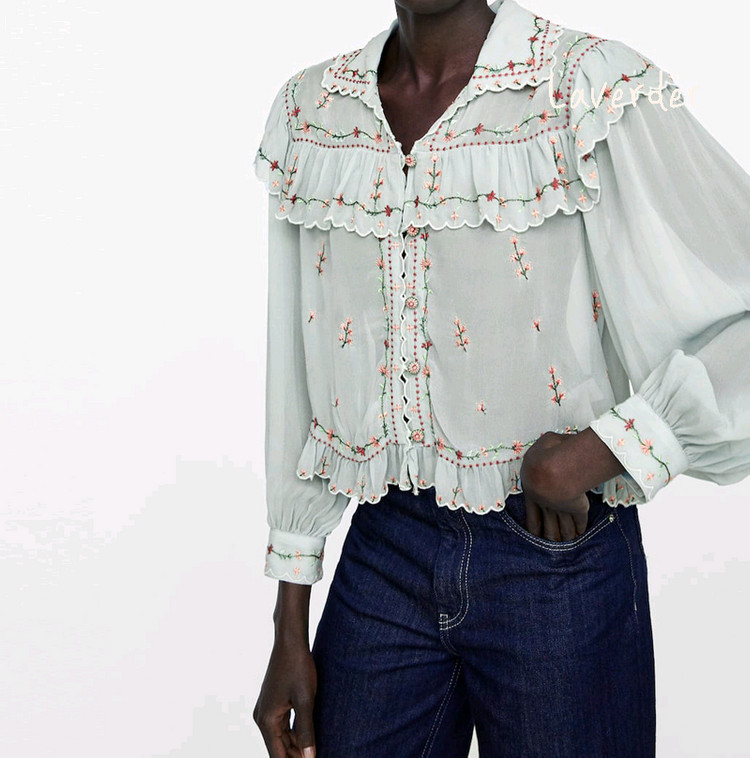 자라 플라워 블라우스 XS / 자수 아플리케 청순 여리여리 레이스 시스루 이미지