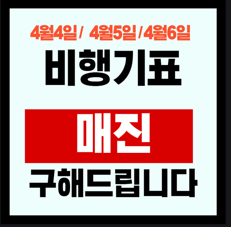 긴급 4/4 4/5 4/6 4/12 당일 매진된 비행기표 제주-김포/부산/청주/대구/광주 구해드림 이미지