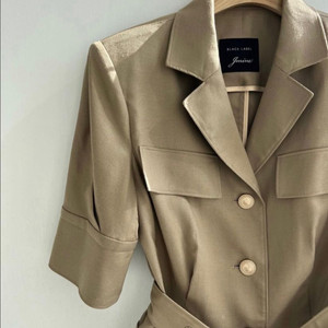 제이마인 블랙라벨 린넨 벨트 금장 반팔 자켓 볼륨 셔링 퍼프소매 하객룩 오피스룩 이미지