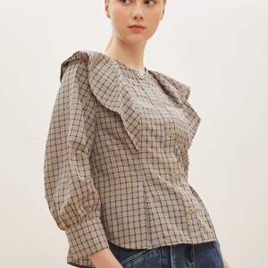 듀엘 DEWL 체크 프릴 블라우스 66사이즈 이미지