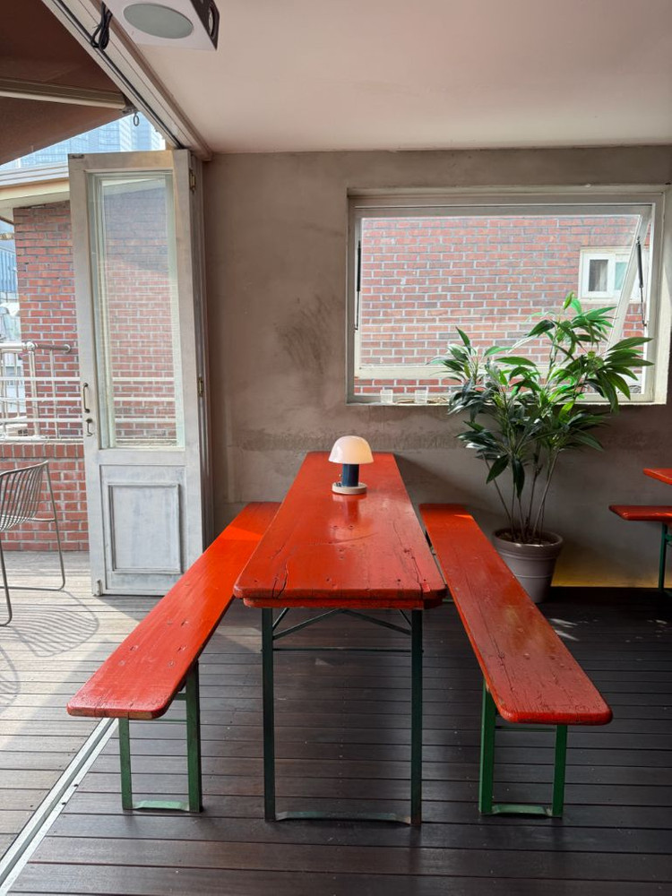 빈티지 오렌지 비어테이블 & 벤치 세트 (총 3세트 보유 / 220cm 대형) 이미지