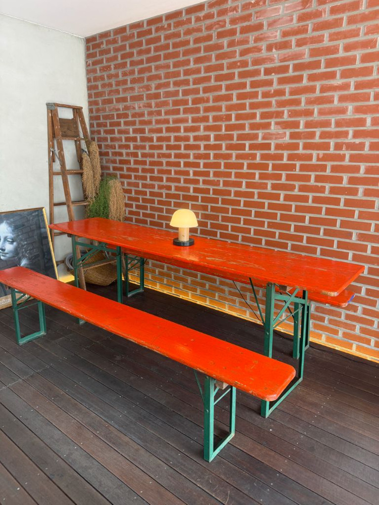빈티지 오렌지 비어테이블 & 벤치 세트 (총 3세트 보유 / 220cm 대형) 이미지