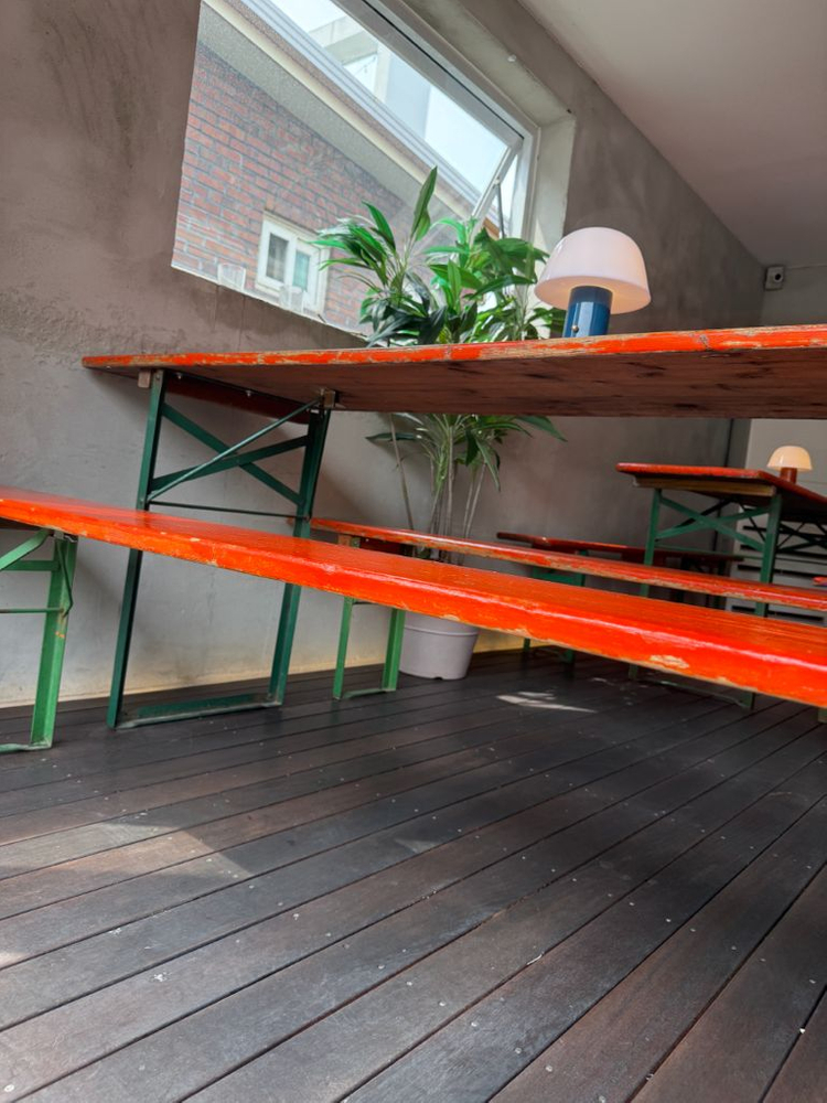 빈티지 오렌지 비어테이블 & 벤치 세트 (총 3세트 보유 / 220cm 대형) 이미지