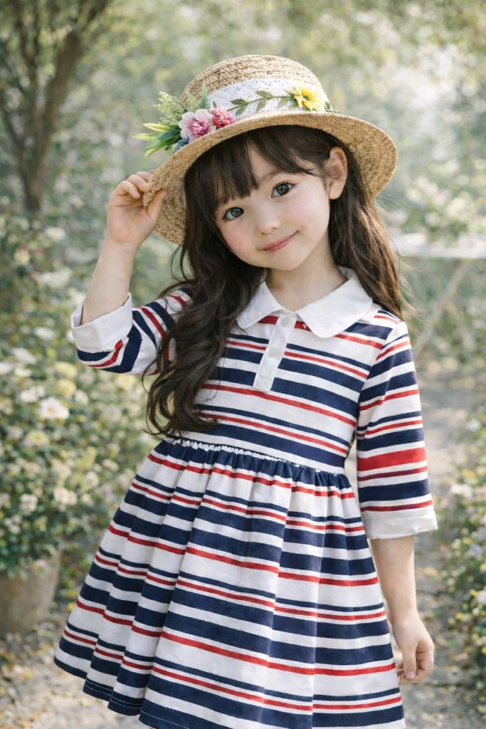 여아 플라워 챙 밀짚모자 (거의새상품) 이미지